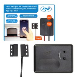 Releu inteligent PNI SmartHome RG120 WiFi pentru comanda deschidere usa garaj/poarta monitorizata prin internet cu App Tuya Smart, compatibil Amazon Alexa si Google Home