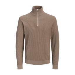 Jack & Jones Pulover barbati cu fermoar la baza gatului, din bumbac organic, JPRBLUSTANLEY, Maro deschis (SELECTATI MARIMEA: S)