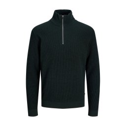Jack & Jones Pulover barbati cu fermoar la baza gatului, din bumbac organic, JPRBLUSTANLEY, Verde inchis (SELECTATI MARIMEA: L)