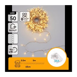 Aigostar - LED ghirlandă de Crăciun de exterior 50xLED/8 funcții 3xAA 5,3m IP44 alb cald