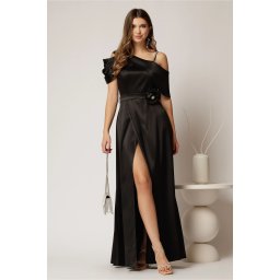 Rochie lunga neagra de seara din tafta eleganta