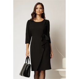 Rochie scurta neagra din stofa cu croi conic si detaliu floral
