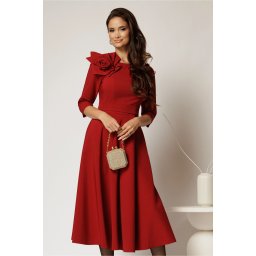 Rochie DY Fashion bordo clos cu trandafir la umar si cordon detasabil