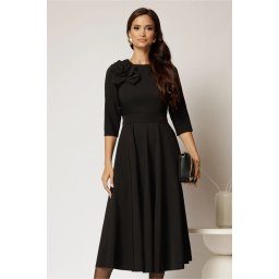 Rochie DY Fashion neagra clos cu trandafir la umar si cordon detasabil