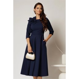 Rochie DY Fashion bleumarin clos cu trandafir la umar si cordon detasabil