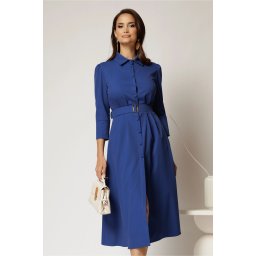 Rochie DY Fashion midi albastra tip camasa cu inchidere cu nasturi