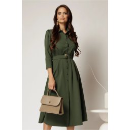 Rochie DY Fashion midi kaki tip camasa cu inchidere cu nasturi