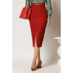 Fusta DY Fashion midi rosie conica cu slit si curea in talie