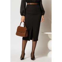 Fusta DY Fashion midi neagra conica cu slit si curea in talie