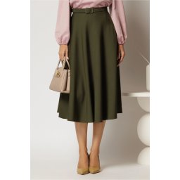 Fusta DY Fashion midi clos kaki si curea in talie