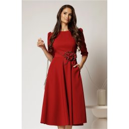 Rochie midi bordo clos de ocazie cu floare si detalii