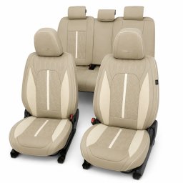Huse auto premium 5 locuri Carguard Deluxe piele ecologica perforata - maro deschis - crem