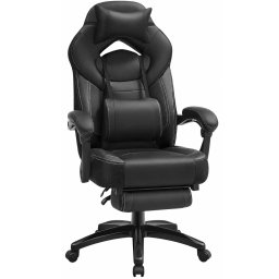 Scaun gaming Songmics OBG077B01 – ergonomic, suport picioare, tetieră, negru