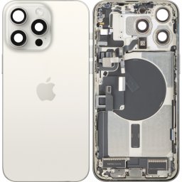 Capac Baterie Apple iPhone 15 Pro Max, Cu Carcasa Mijloc, Full Parts, Alb (White Titanium), Swap Premium