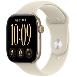 Ceas Smartwatch Apple Watch Series 12, GPS + Cellular, 42mm Light Gold Aluminium Case, Sand Sport Band - S/M