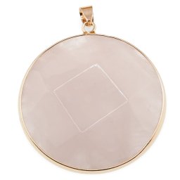 Pandantiv Cuart roz rotund cu montura aurie, 40mm