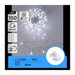 Aigostar - LED Ghirlandă de Crăciun pentru exterior 150xLED/8 funcții 3xAA 15,3m IP44 alb rece