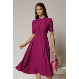 Rochie DY Fashion midi magenta in clos din triplu voal cu nasturi la bust si curea in talie