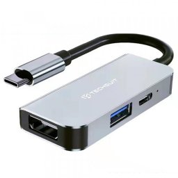 Hub USB-C Techsuit H4 TurboChargeX, 3in1, 1 x USB 3.0 - 1 x USB-C - 1 x HDMI, Gri