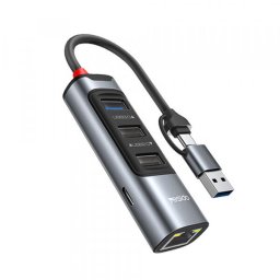 Hub USB / USB-C Yesido HB21, 5in1, 1 x USB 3.0 - 2 x USB 2.0 - 1 x USB-C PD - 1 x RJ45, Gri