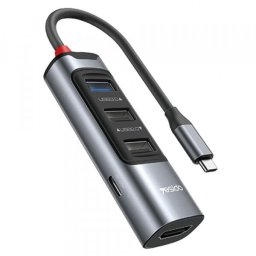 Hub USB-C Yesido HB22, 5in1, 1 x USB 3.0 - 2 x USB 2.0 - 1 x HDMI - 1 x USB-C PD, Gri