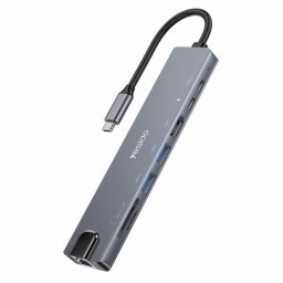 Hub USB-C Yesido HB27, 8in1, 2 x USB 3.0 - 1 x USB-C 3.0 date - 1 x USB-C PD - HDMI - RJ45 - SD - microSD, Gri