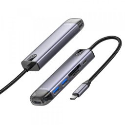 Hub USB-C McDodo HU-7740, 6in1, HDMI - USB-C PD - USB-A - SD - microSD, Gri