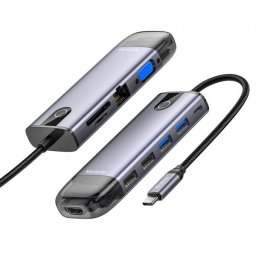 Hub USB-C McDodo HU-7420, 10in1, HDMI - VGA - RJ45 - SD - microSD - 3 x USB 3.0 - 1 x USB 2.0 - USB-C PD, Gri