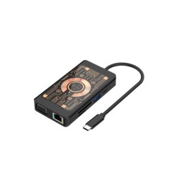 Hub USB-C cu Incarcare Wireless QI Qualo QTPB5-HUB-18, 9in1, USB-C - 2 x USB-A - HDMI - VGA - RJ45 - SD - microSD - jack 3.5 mm, Gri