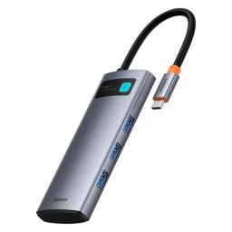 Hub USB-C Baseus Metal Gleam, 3 x USB-A 3.0 - 1 x USB-C - 1 x HDMI - 1 x SD - 1 x microSD, Gri B00030708811-01