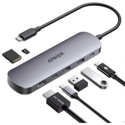 Hub USB-C Anker, 2 x USB-A 3.0 - 2 x USB-C - 1 x HDMI - 1 x SD - 1 x microSD, Gri A83D2HA1