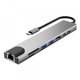 Hub USB-C Tech-Protect HB09, 2 x USB-A 3.0 - 2 x USB-C - 1 x HDMI - 1 x RJ45 - 1 x SD - 1 x microSD, Gri