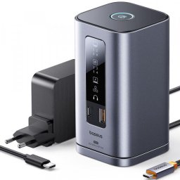 Hub Multifunctional Baseus Spacemate, 11in1, 2 x USB-C - 3 x USB-A - 2 x HDMI - 2 x DisplayPort - RJ45 - jack 3.5 mm, Gri B0112701