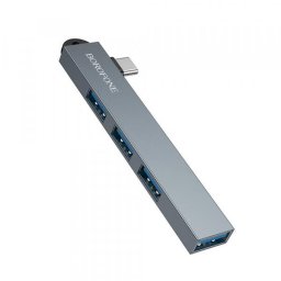Hub USB-C Borofone FH1A, 4in1, 1 x USB 3.0 - 3 x USB 2.0, Gri