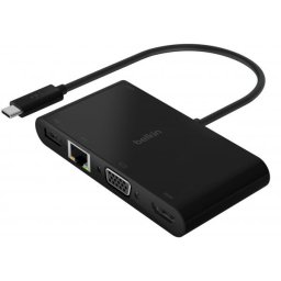 Hub USB-C Belkin Connect, 1 x USB-A 3.0 - 1 x USB-C - 1 x HDMI - 1 x VGA - 1 x RJ45, Negru AVC004btBK