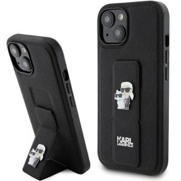 Husa MagSafe pentru Apple iPhone 15 Plus / 14 Plus, Karl Lagerfeld, Saffiano Gripstand Karl & Choupette, Neagra