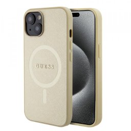 Husa MagSafe pentru Apple iPhone 15 Plus, Guess, Saffiano, Aurie