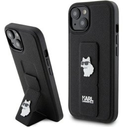 Husa MagSafe pentru Apple iPhone 15 Plus, Karl Lagerfeld, Saffiano Gripstand Choupette, Neagra