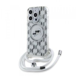 Husa MagSafe pentru Apple iPhone 15 Pro Max, Karl Lagerfeld, IML Crossbody Monogram Karl & Choupette's Heads, Transparenta