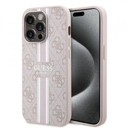 Husa MagSafe pentru Apple iPhone 15 Pro, Guess, 4G Printed Stripes, Roz