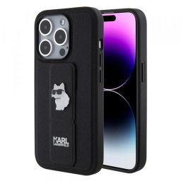 Husa MagSafe pentru Apple iPhone 15 Pro, Karl Lagerfeld, Saffiano Gripstand Choupette, Neagra