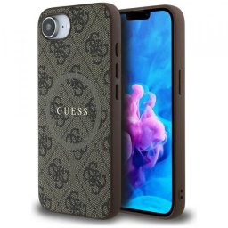 Husa MagSafe pentru Apple iPhone 17e / 16e, Guess, 4G Ring Classic Logo, Maro