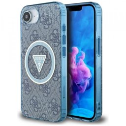 Husa MagSafe pentru Apple iPhone 17e / 16e, Guess, IML Glitter 4G Circle Triangle, Albastra