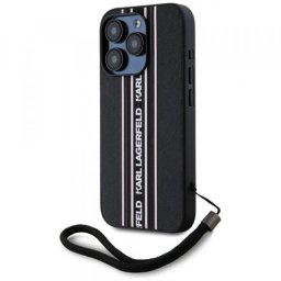 Husa pentru Apple iPhone 15 Pro, Karl Lagerfeld, Saffiano Athleisure Stripes with Strap, Roz