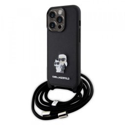 Husa pentru Apple iPhone 15 Pro, Karl Lagerfeld, Saffiano Crossbody Metal Pin Karl & Choupette, Neagra