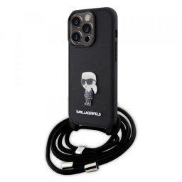 Husa pentru Apple iPhone 15 Pro, Karl Lagerfeld, Saffiano Crossbody Monogram Metal Pin Karl, Neagra