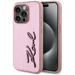 Husa pentru Apple iPhone 15 Pro, Karl Lagerfeld, Metal Signature, Roz