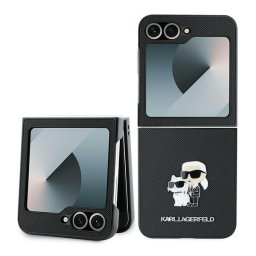 Husa pentru Samsung Galaxy Z Flip7 FE F761 / Z Flip6 F741, Karl Lagerfeld, Saffiano Karl & Choupette Metal, Neagra