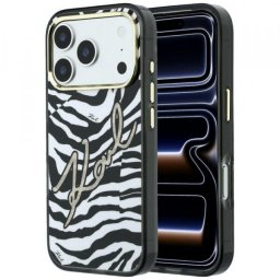 Husa MagSafe pentru Apple iPhone 18 Pro Max / 17 Pro Max, Karl Lagerfeld, HC IML Signature Zebra Glitter Gold, Neagra