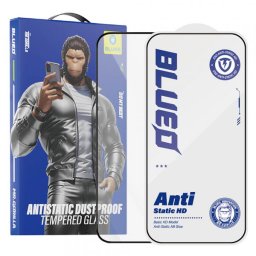 Folie de protectie Ecran Blueo Anti-Static HD pentru Apple iPhone 15 Pro, Sticla Securizata, Full Glue, Neagra